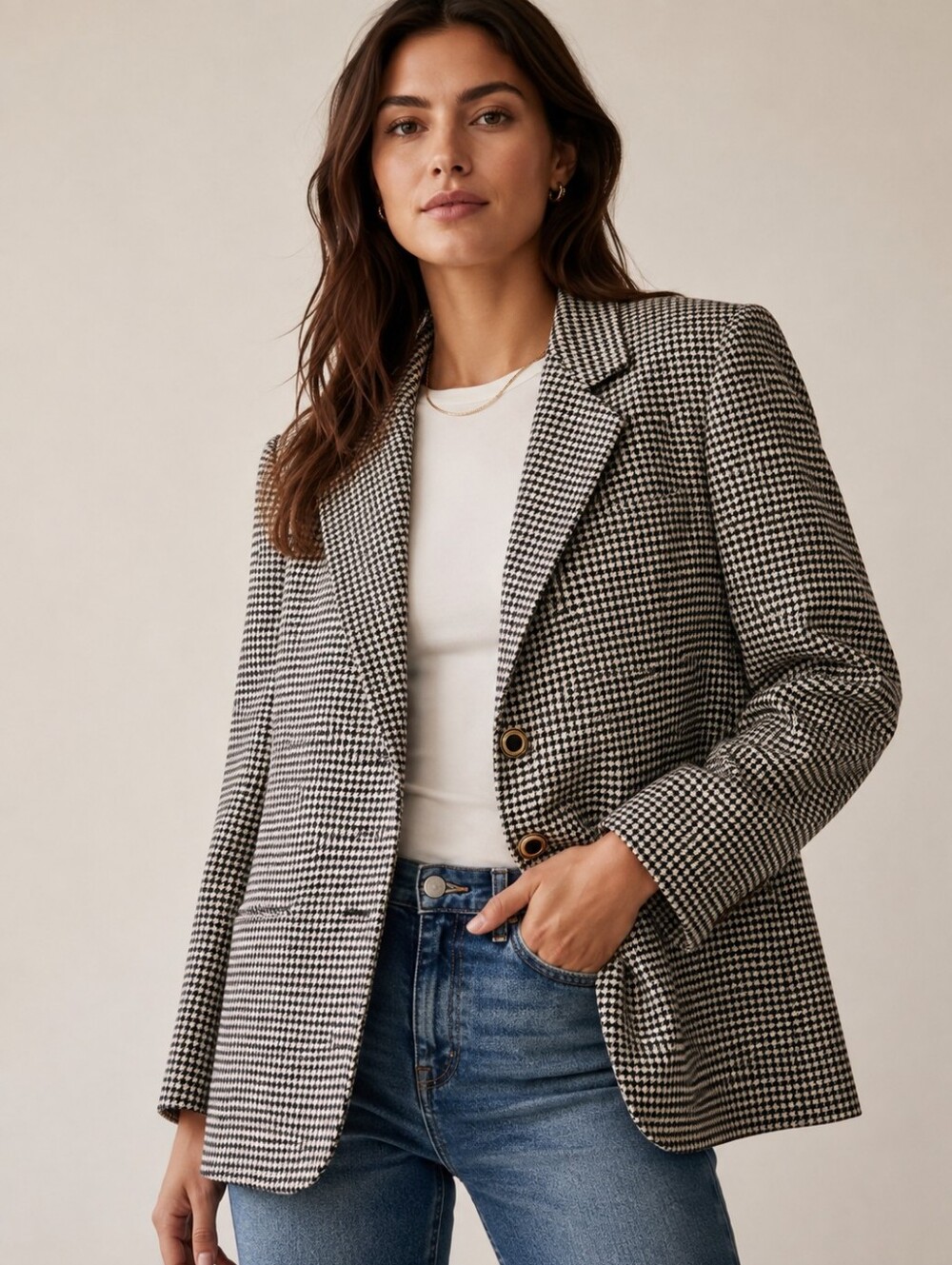Wool Blend Blazer Size 10 (M-L) Prophecy by Sag Harbor Houndstooth
